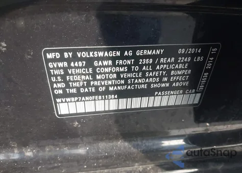 2015 Volkswagen Cc 2.0T R-Line from USA, damaged, VIN WVWBP7AN0FE811364